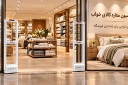 دکوراسیون مغازه کالای خواب با چیدمان و گیت فروشگاهی